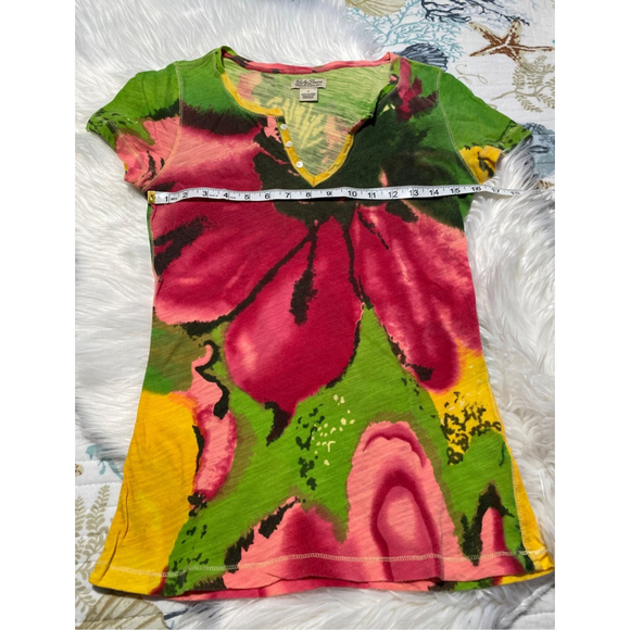 Lucky Brand Tops - Lucky Brand woman’s Short Sleeve Tee S Green Pink Floral